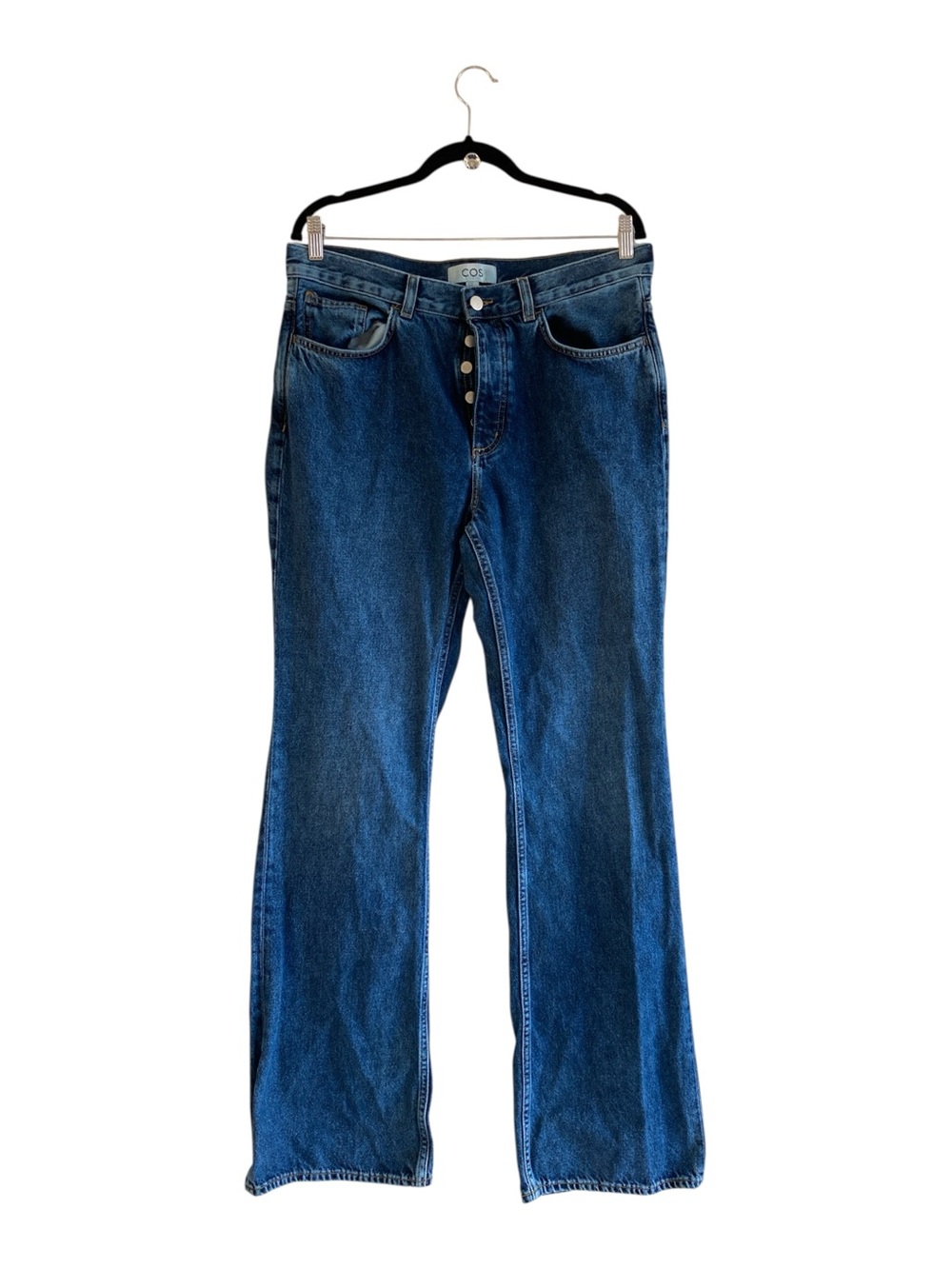COS 34 Elongated Slim 90s nostalgia Stovepipe Buttoned Look Indigo Flare Denim